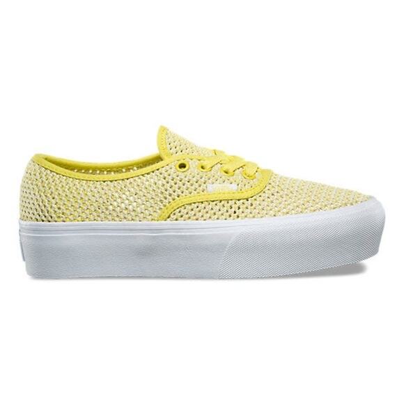 Vans Yellow + White Summer Mesh Authentic Platform 2.0 Fashion Sneaker - 7.5 - Picture 1 of 10